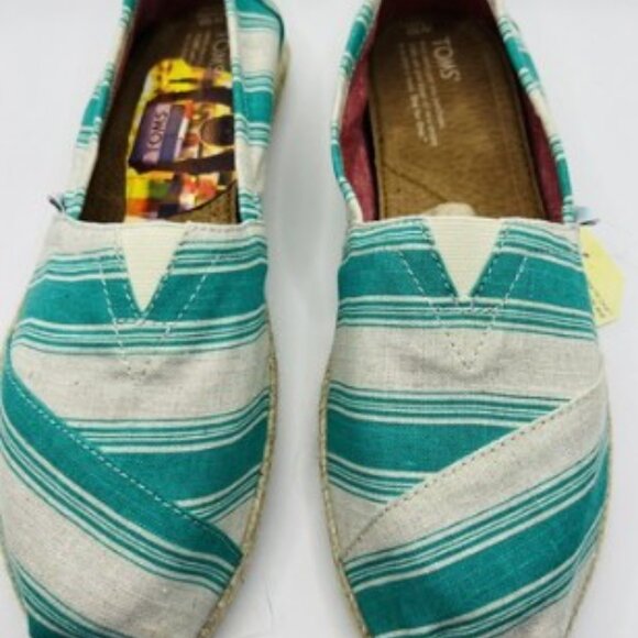 TOMS aqua Umbrella Stripe, Rope Sole, Women Classics, Size 5.5 - Picture 3 of 10